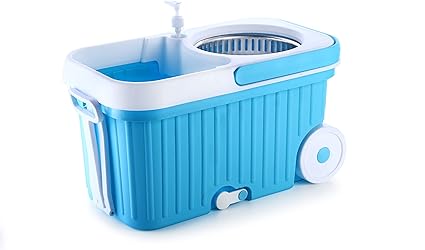 Ganesh Sporty Steel Spin Mop with Big Wheels and Stainless Steel Wringer, Bucket Floor Cleaning and Mopping System, Microfiber Refills