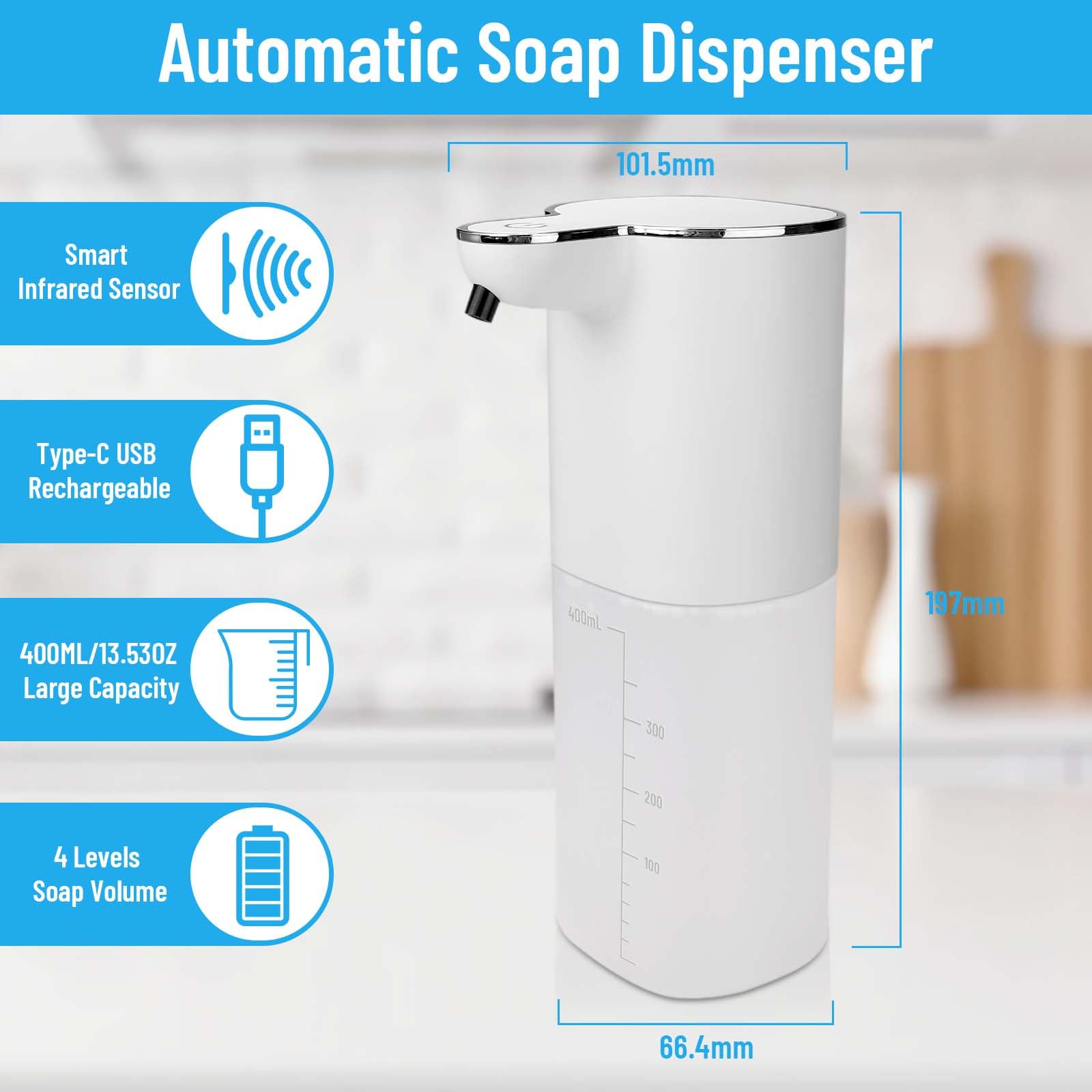Mamiddle Automatische Zeepdispenser met Sensor - Infrarood, IPX5 Waterdicht, USB-C Oplaadbaar, 3 Doseringstanden - Zonder Aanraking voor Keuken & Bad (Schuimtype - Wit acryl Mamiddle Automatische Zeepdispenser met Sensor - Infrarood, IPX5 Waterdicht, USB-C Oplaadbaar, 3 Doseringstanden - Zonder Aanraking voor Keuken & Bad (Schuimtype - Wit acryl