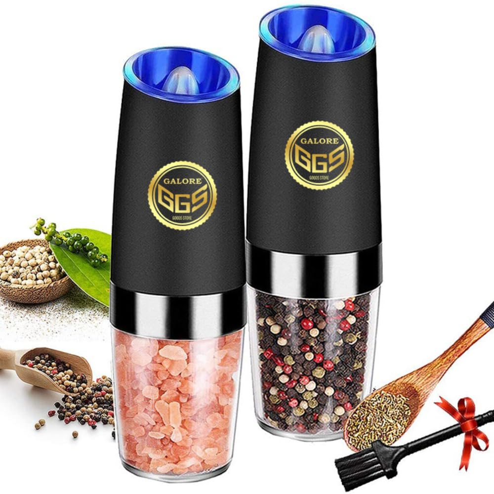 Photo 1 of Salt & Pepper Mill Sets Effortless Seasoning Gravity Electric Salt and Pepper Grinder Set Battery Operated One Hand Operation Adjustable Coarseness LED Light 2 Pack Kitchen Gadgets