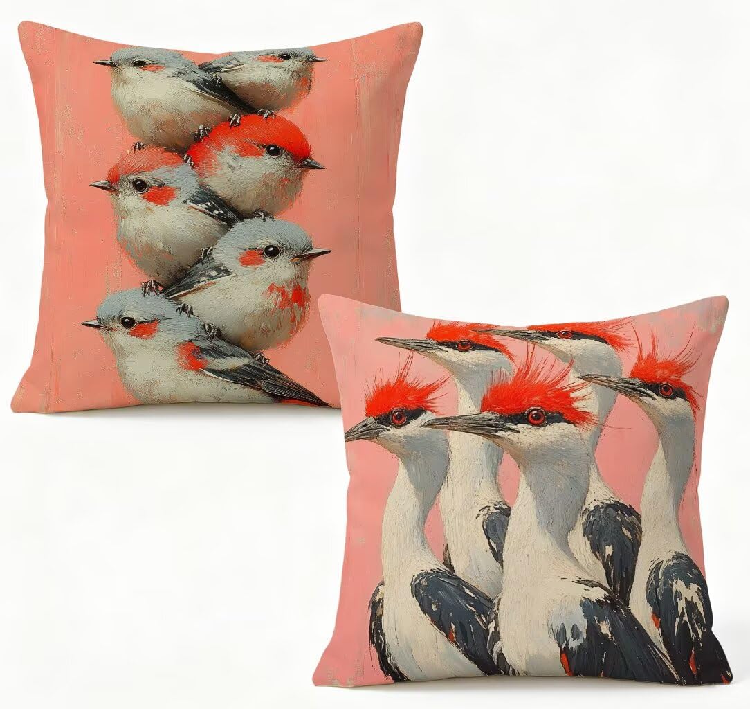 Kissenbezug 65 x 65 2er Set Sofakissen Vogel Kopfkissenbezug 65x65 cm Dekokissen Tier Outdoor Pillow Leinen Doppelseitiger HD-Druck, Terrassen Deko Wohnzimmer, Frühling und Sommer Gifts 0-1180J6