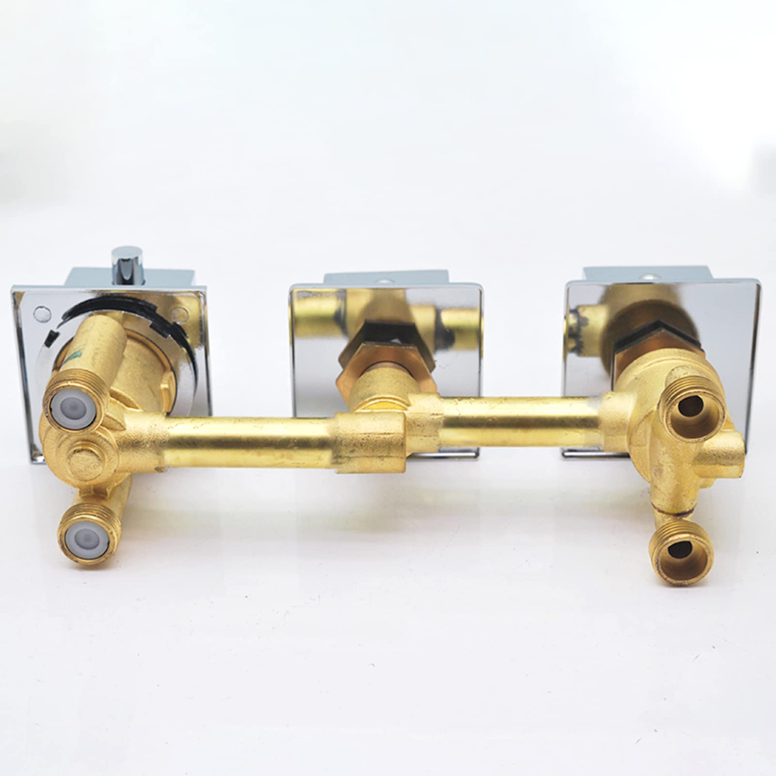 Desviador 2/3 Vías Ducha Cascada Bañera Termostato Grifo, Electrochapado una Pieza Cuadrado 3 Manijas Mezclador para Baño, G1/2" Grifos Termostáticos, Manija Triple (2 Vías)