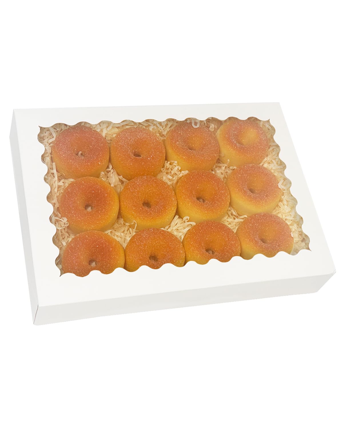 qiqee Caja de galletas blanca autoemergente con ventana de 14 x 10 x 2.5 pulgadas, 24 unidades, para panadería, pastelería, macarón, caja de panadería para embalaje