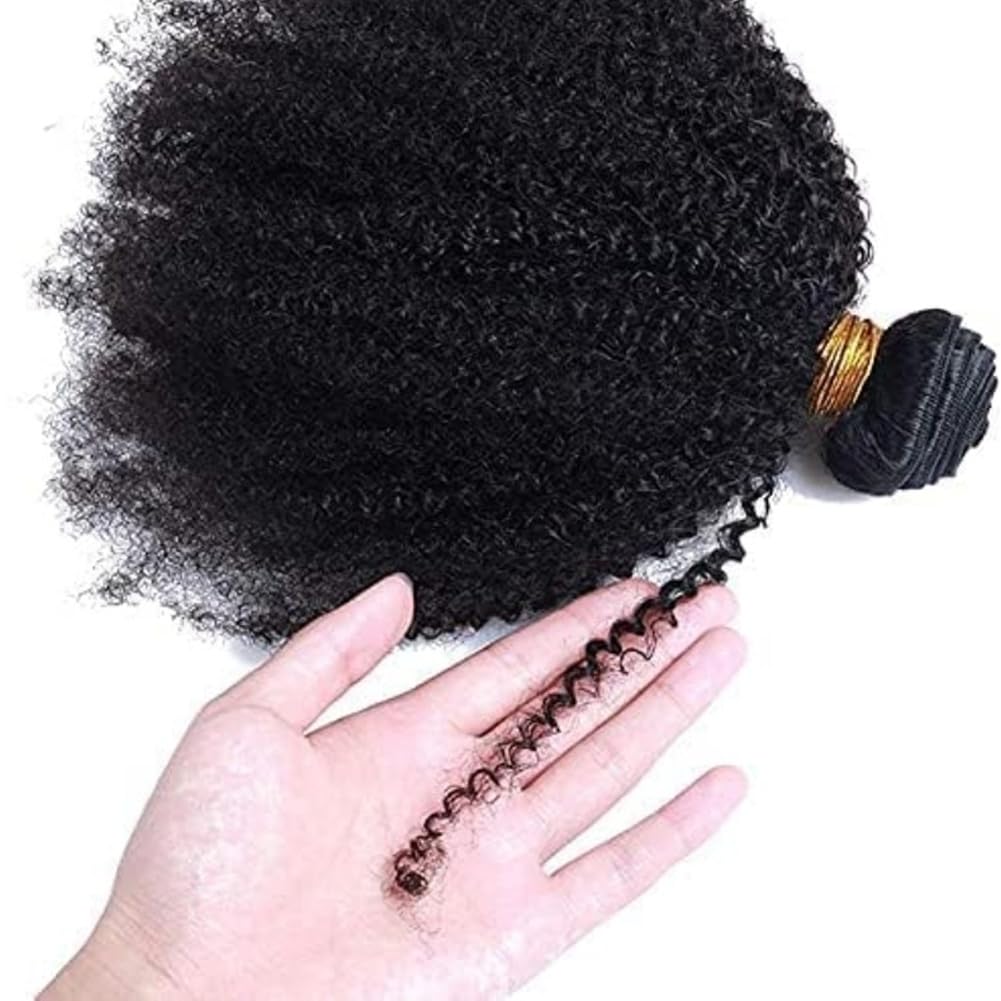 Extensiones de Cabello Humano Afro Kinky Curly Bundles Human Hair 4B 4C 3 Paquetes de Rizado 100% Sin Procesar Virgen Brasileña Afro Rizado Extensiones de Cabello Natural Color Negro 8 10 12 Inch