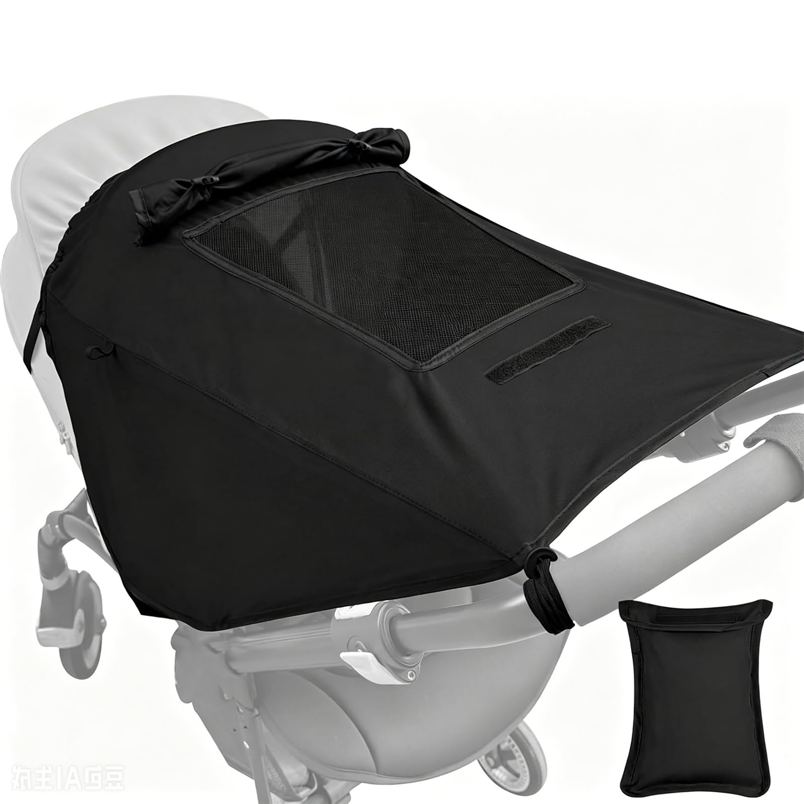 Uroboo Universal Pram Sunshade Sun Cover, 50+ UV Protection Stroller Sun Cover with Breathable Mesh Window Adjustable Fit Lightweight Portable for Baby Strollers Prams and Pushchairs, Black