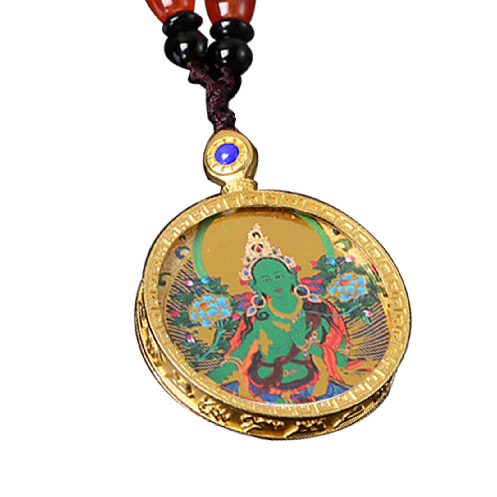 Metal Crystal Quan Yin Goddess of Compassion Mercy Gold Thangka Pendant  Necklace Kuan Yin Guan Yin Alloy Chinese Feng Shui Amulet Kwan Yin