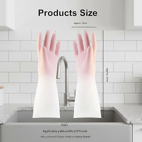 Miniatura 2 de Guantes de goma para lavar platos de cocina, 4 pares de guantes de látex reutilizables e impermeables (grandes)