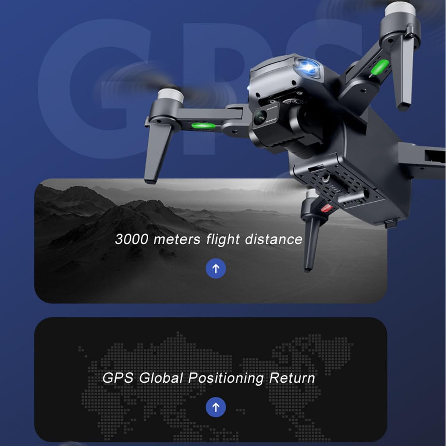 3 Axes Brushless Motor Drone with 2560x1440 Dual Camera, WIFI FPV Foldable RC Quadcopter, 4 Way Obstacle Avoidance, Optical Flowing Hovering, APP Control (3 Batteries)