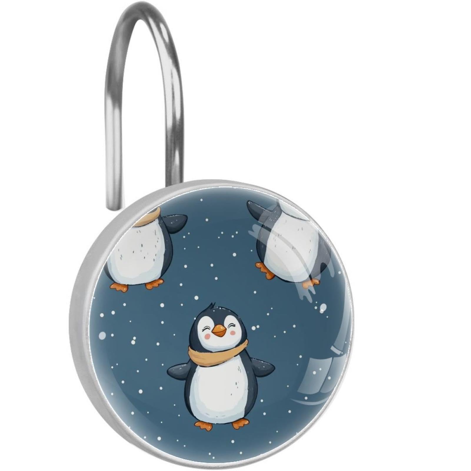 Crochets pour rideau de douche en verre lot de 12 avec motif pingouin des neiges