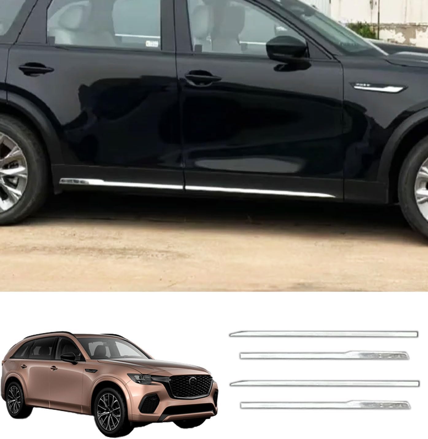 Body Side Door Molding Cover,Exterior Accessory Car Door Protector Trim Fit for Mazda CX-70 CX-90 and CX70 CX90 Hybrid 2024 2025 2026（Stainless Steel，Glossy Chrome