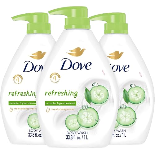 Dove Body Wash, Refreshing Cucumber & Green Tea, Value Size 3-Pack – Moisturizing Shower Soap Liquid for Softer, Smoother Skin, 33.8 Oz Ea