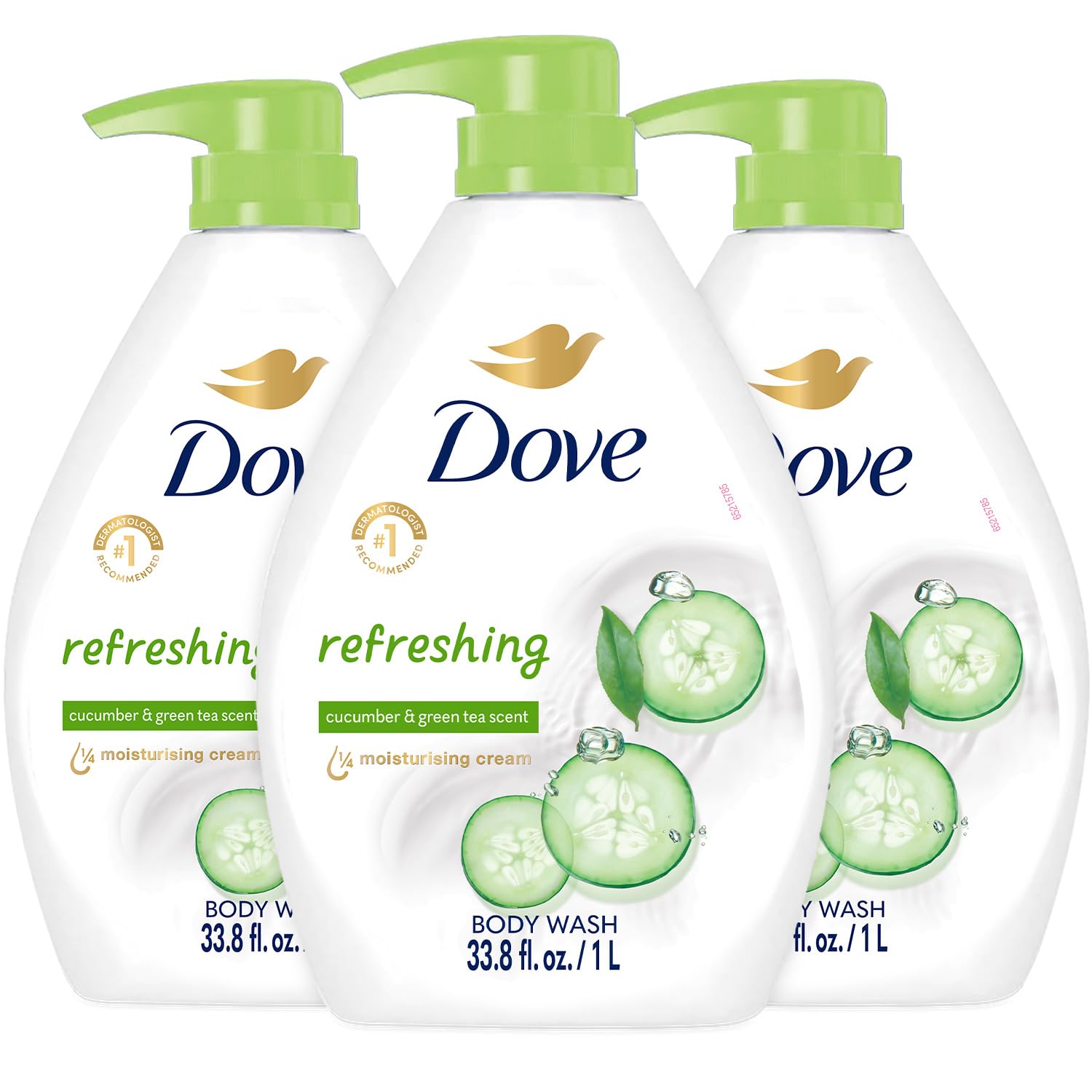 Unilever Dove Body Wash, Refreshing Cucumber & Green Tea, Value Size 3-Pack – Moisturizing Shower Soap Liquid for Softer, Smoother Skin, 33.8 Oz Ea