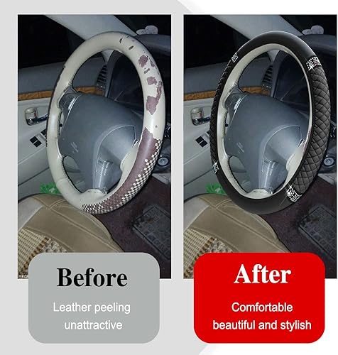 Miniatura 3 de Bling - Funda de cuero suave para volante, 15 pulgadas, protector elástico para volante de automóvil con diamantes de imitación coloridos, protector