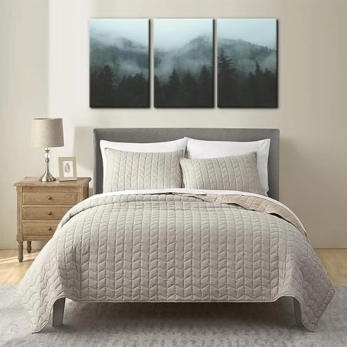 Miniatura 4 de 3 paneles de bosque de montaña en niebla, pintura para decoración del hogar para lienzo impreso, paisajes naturales, cuadros artísticos de pared