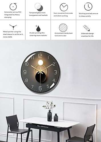 Miniatura 4 de Reloj de pared de PVC de 14 pulgadas Marco estrecho Cubierta de vidrio templado Movimiento silencioso Punteros de metal Estilo simple (negro)