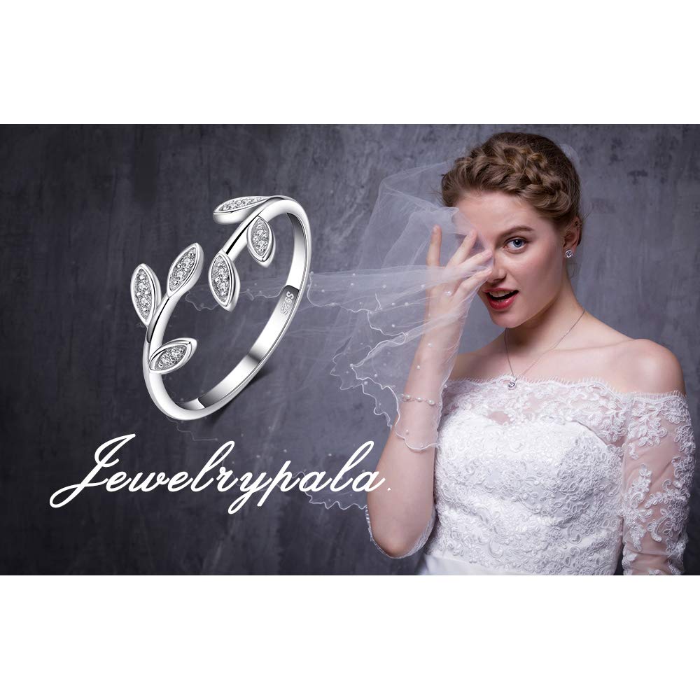 JewelryPalace Bague Ouverte Réglable Zircone Cubique Anneau Femme Argent 925 Plaqué Or Jaune Or Rose, Bague de Fiançailles Feuilles d'Olivier Bagues Anniversaire Mariage Promise Alliance, Bijoux Femme