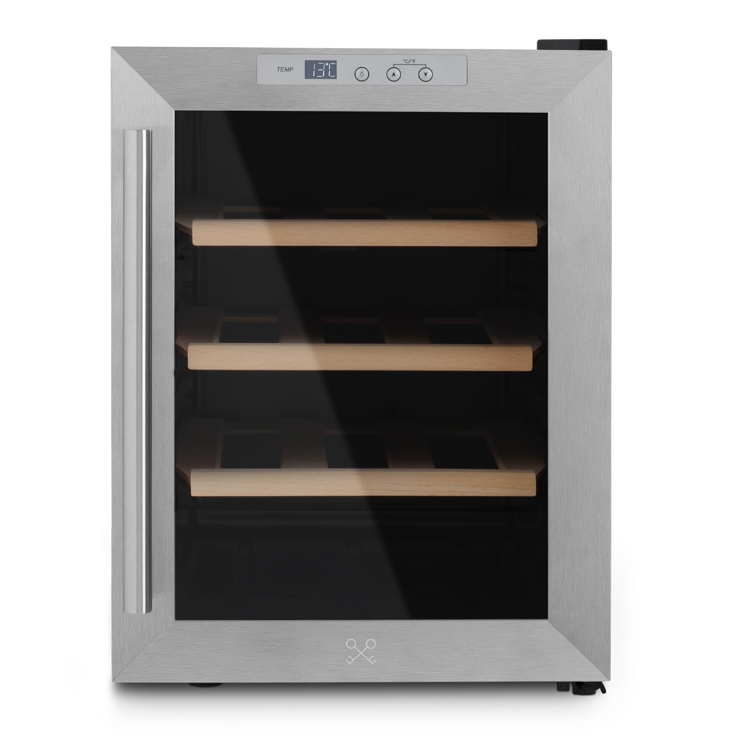 LES PETITS CHAMPS Vinoteca 12 botellas CAVS12, Capacidad 31L, Puertas de acero inoxidable, Ajuste de temperatura de 11°C a 18°C, Sistema termoeléctrico, Iluminación LED, Anti-UV, 3 estantes