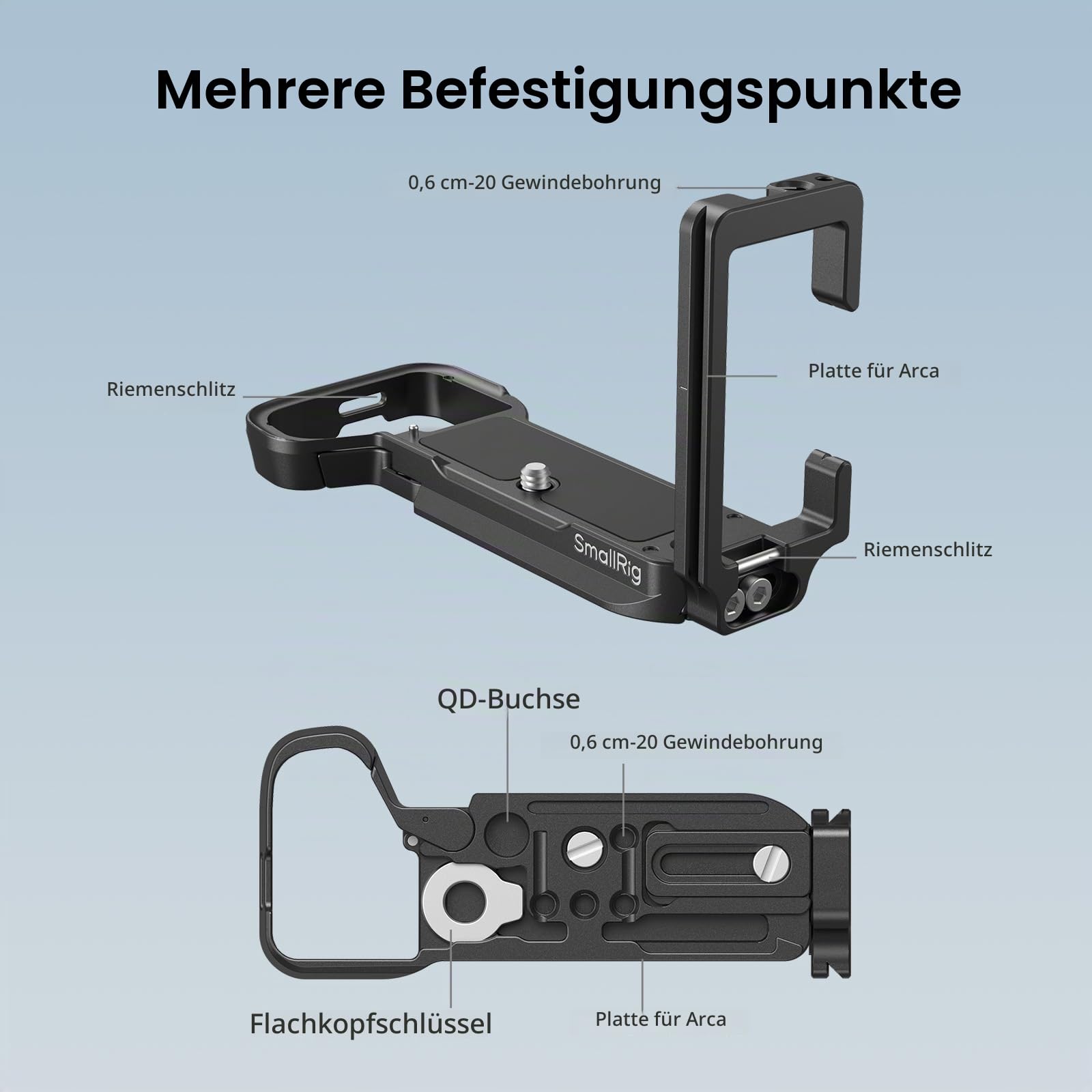 SMALLRIG A7C II A7CR L-Bracket, L-Winkel für Sony Alpha 7C II/Alpha 7CR, L-förmige Platte Schnellwechselplatte für Arca, mit Gurtloch, QD-Loch und 1/4"-20 Gewindebohrungen - 4569