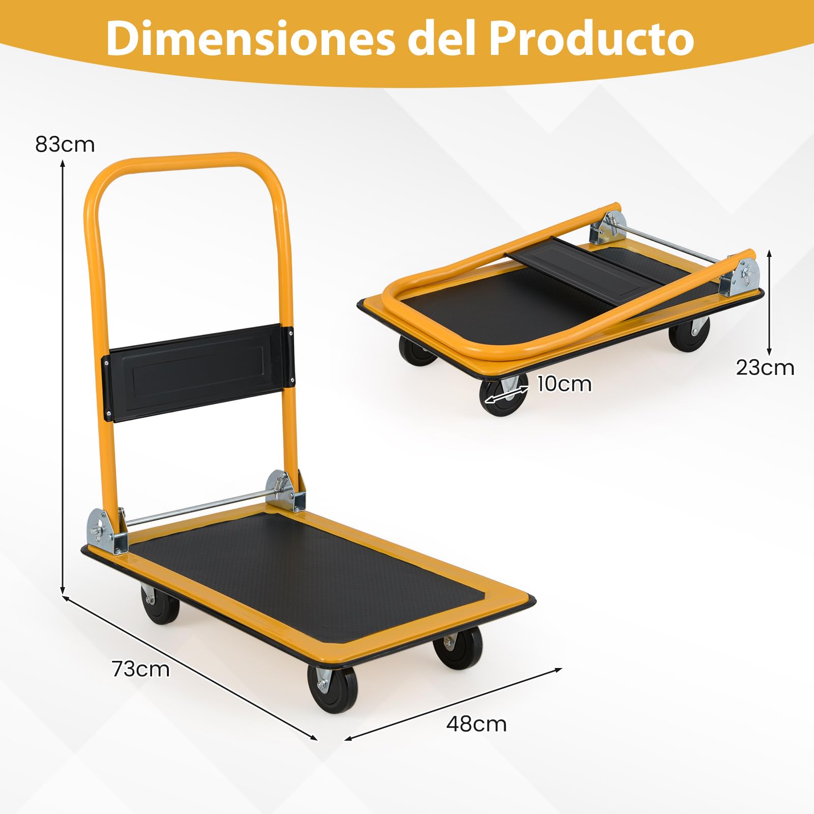 COSTWAY Carretilla Plegable hasta 150kg, Carretilla de Carga con 4 Ruedas Resistentes al Desgaste, Carro Plegable con Superficie, Carro Transporte Plegable para Todas las Superficies (Negro,48 x 73cm)