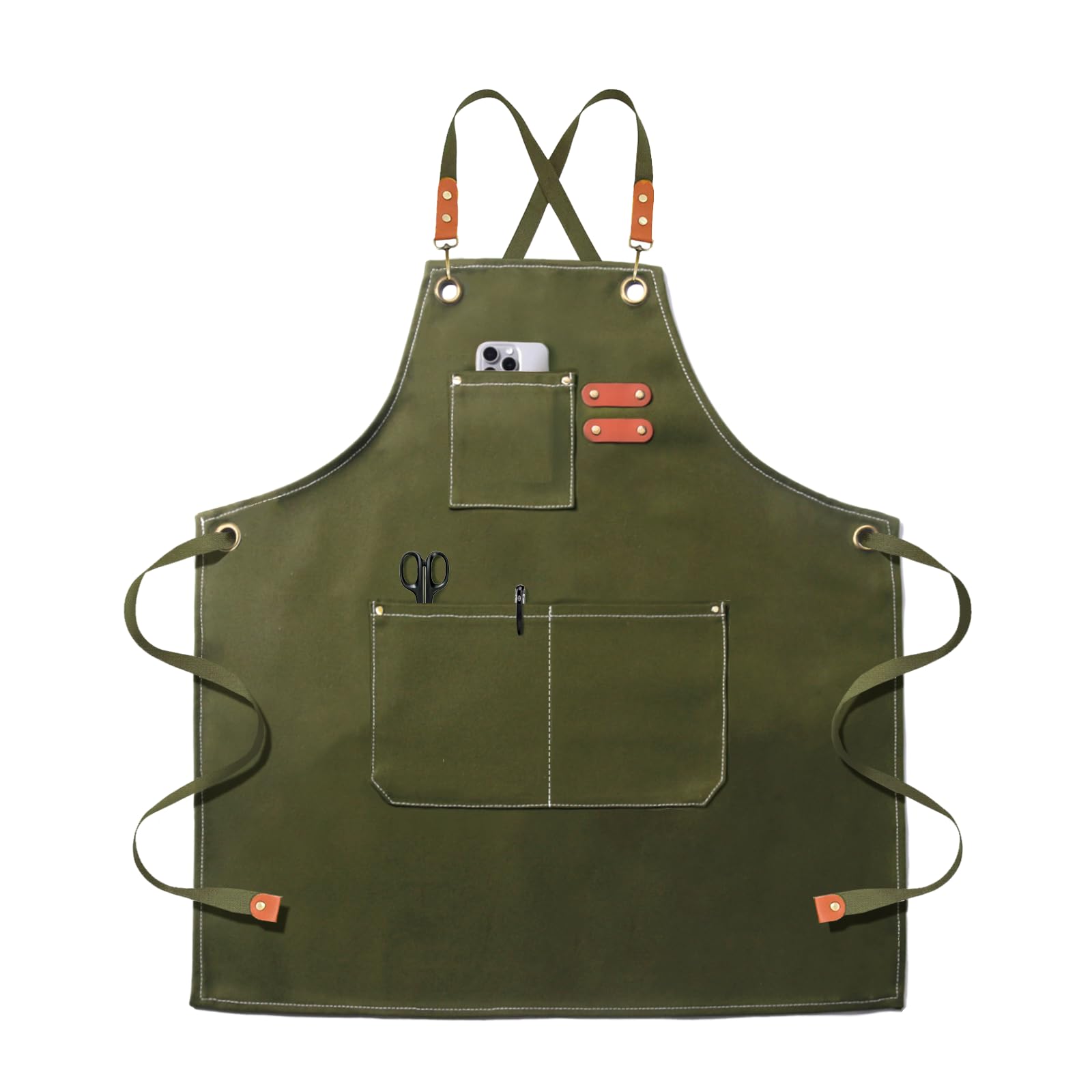 OUNLEN Chef Apron for Men Women Canvas Aprons with 3 Pockets Cross Back Resistant Work Apron for Cooking