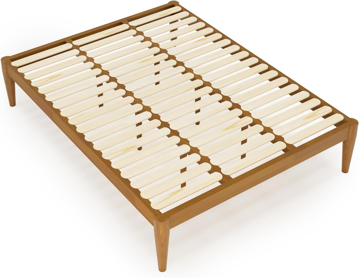 IOTXY Queen Platform Bed Frame - Solid Wood 16-Inch Height Mattress Foundation Base with Densely Slats and Heavy-Duty Support Legs, No Box Spring Needed, Teak