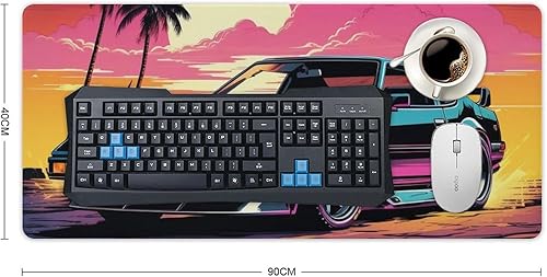 Miniatura 2 de Large Mouse Pad Classic Retro Sports Car Synthwave Sun Palm Trees Art Desk Mat Computer Accessories Gaming Office Organizers Supplies Decor