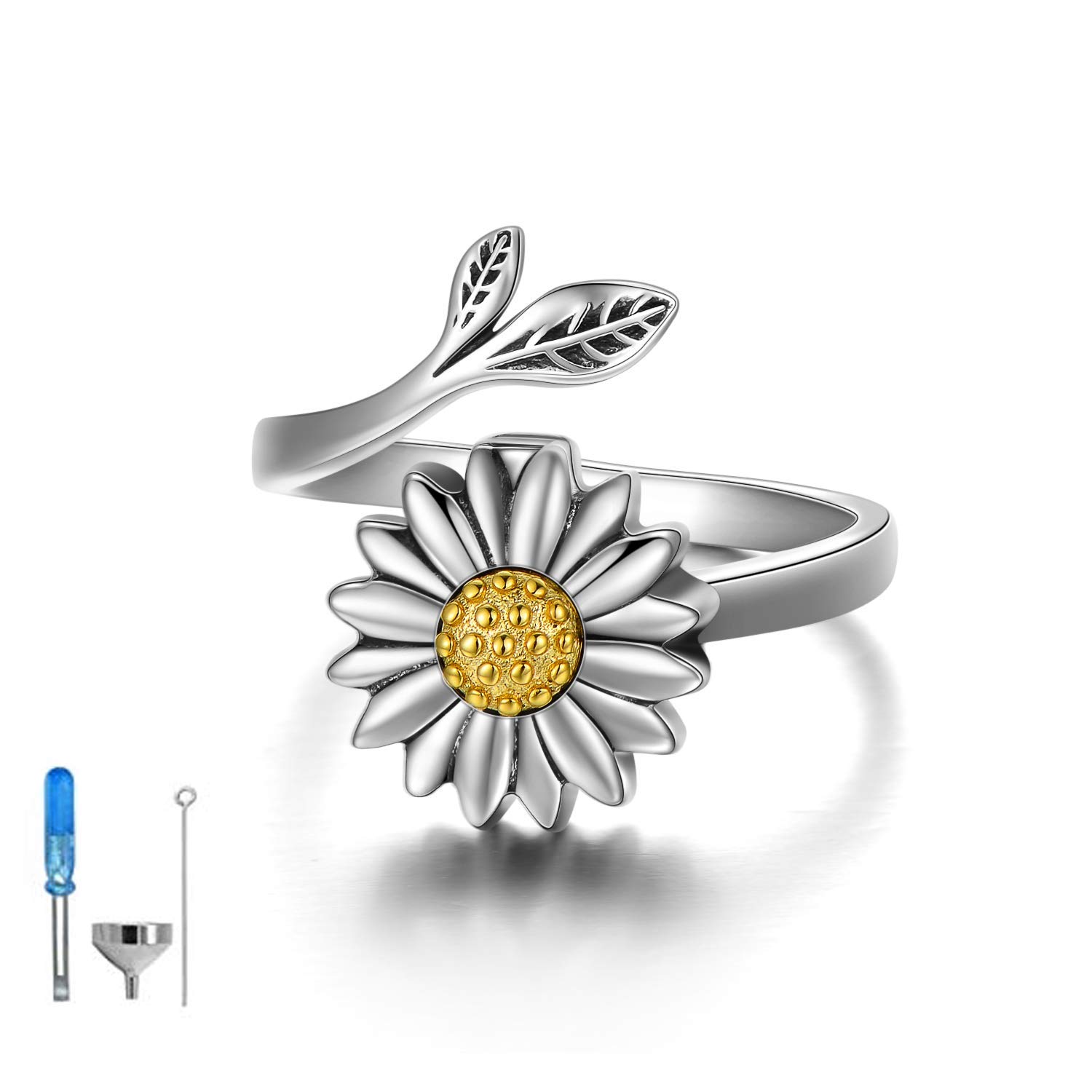LONAGO Anillo de plata de ley 925 con diseño de girasol, diseño de margaritas de girasol, anillo abierto ajustable para mujer