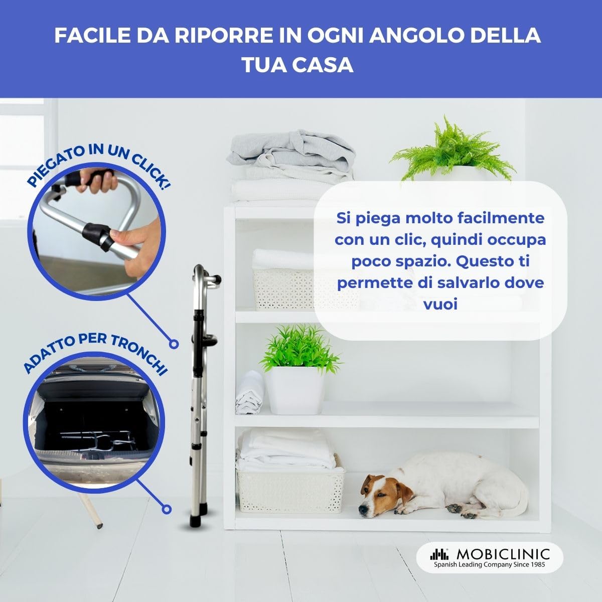 Mobiclinic®, Deambulatore per anziani, Pórtico, Marchio europeo, Girello adulti, Pieghevole e leggero, In alluminio, Senza ruote, Gommini antiscivolo