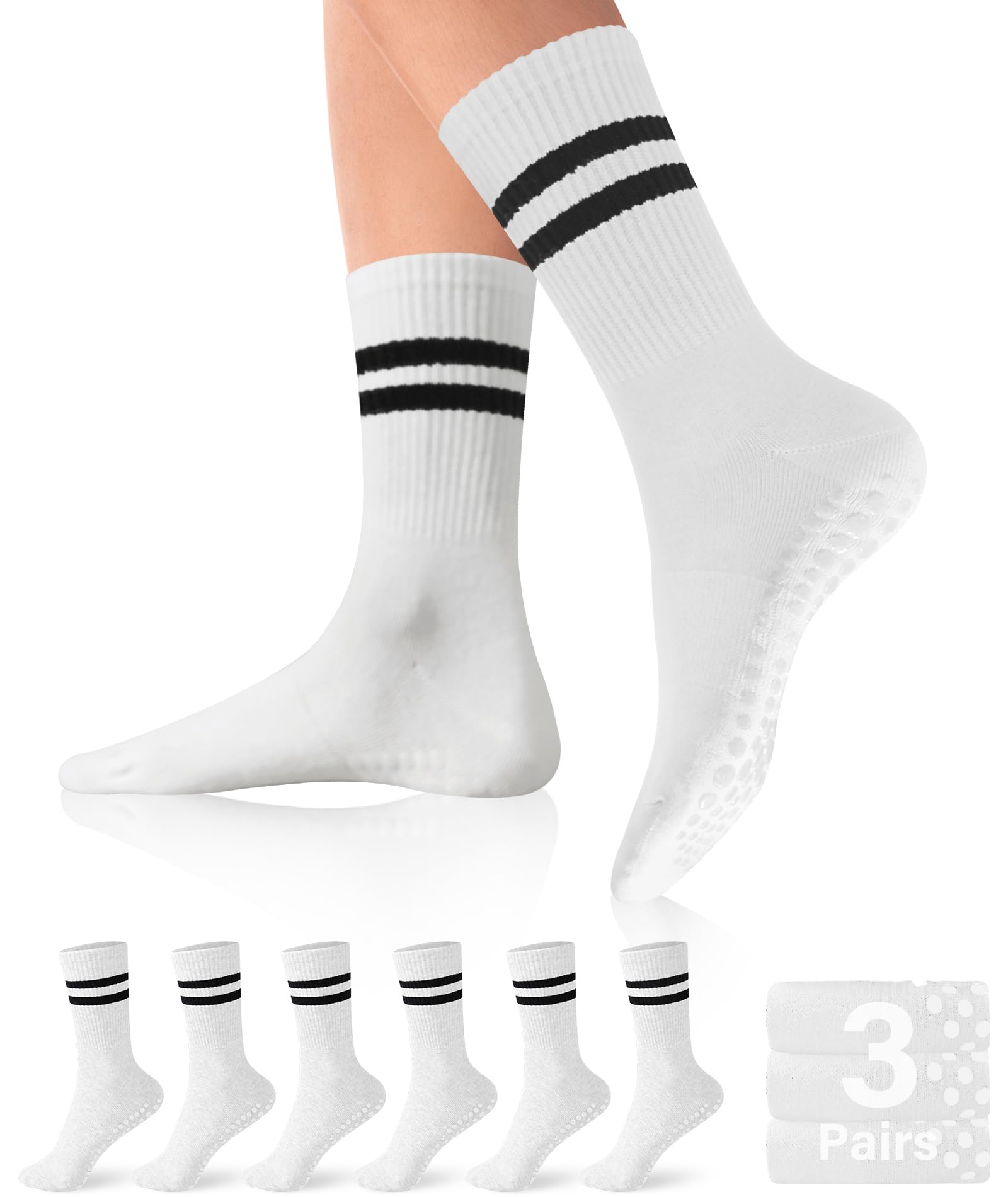 DIBAOLONG Pilates Socks with Grips for Women Yoga Socks Non Slip Barre Hospital Socks 6-Pairs Grippy Ankle Socks