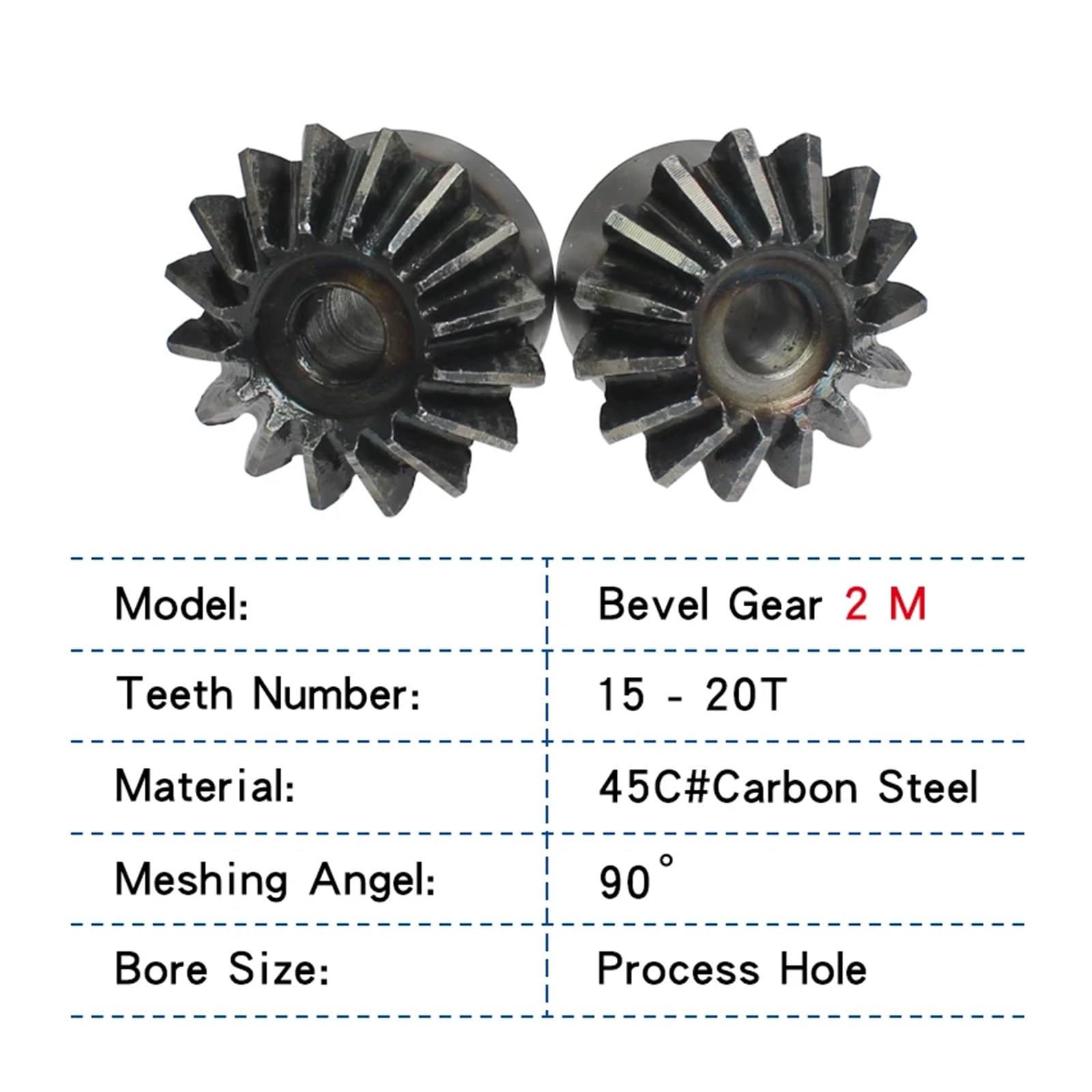 Bevel Gears 1 Piece Bevel Gear 2M15T/16T/17T/18T/19T/20T Gear 90 Degrees Meshing Angle Carbon Steel Transmission Ratio 1:1 Transmission Part(18 Teeth)