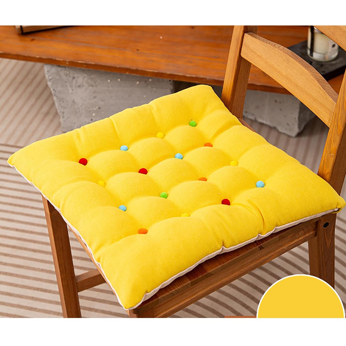 VHJdtE Seat Cushion, Creative For All Seasons|Square Cozy Seat Pads With Straps|PP Cotton Filling Stylish Chair Pad Pillow(Yellow)