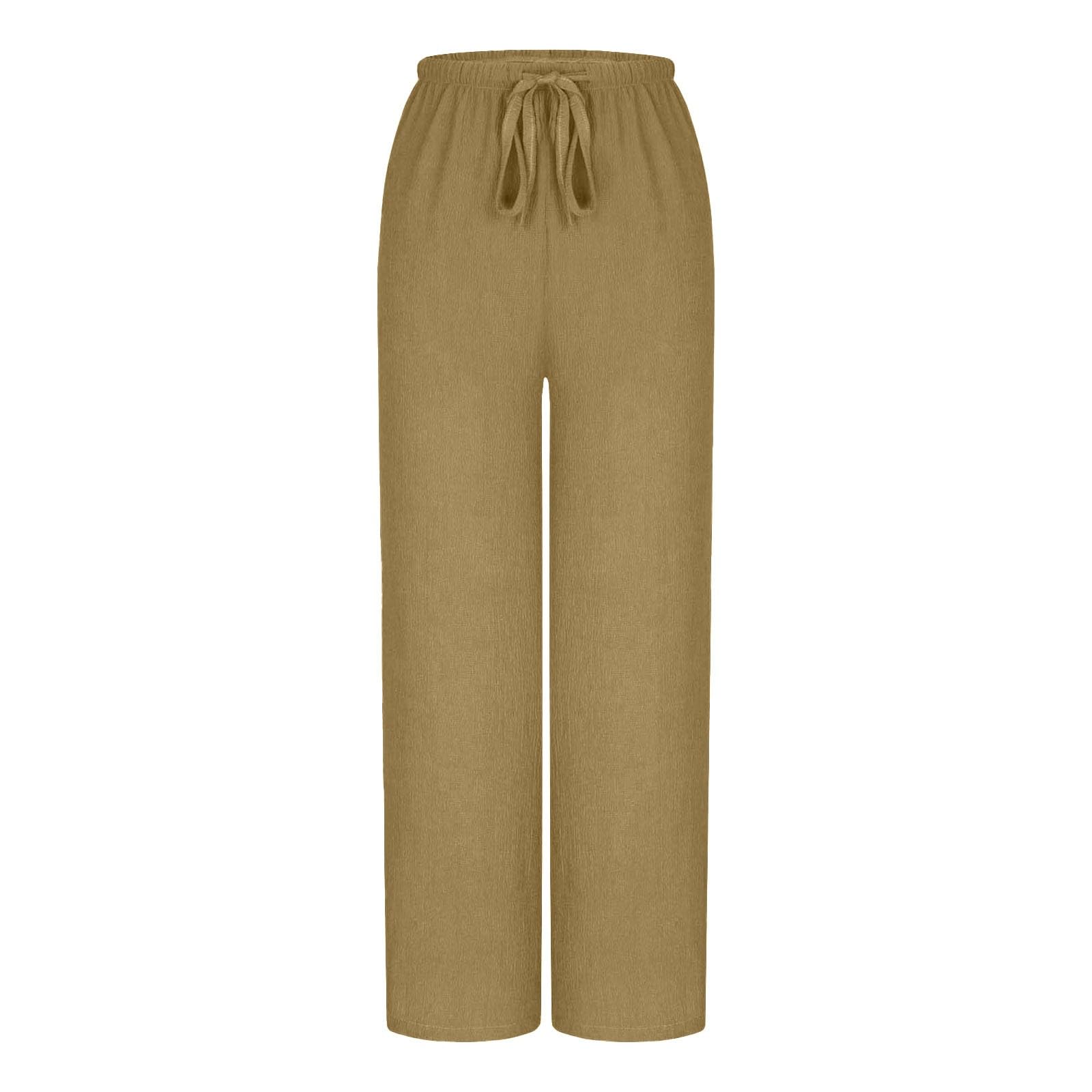 Pantalon Fluide Femme Été Fluide Plissé Taille Haute Elastique Décontractés Pantalons Mode Confortable Jogging Plage Rétro Pants Léger Respirant Pantalon avec Poches