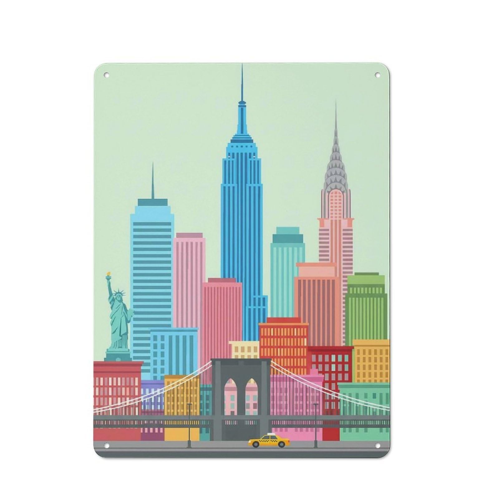 Junmoney New York City Skyline Old Fashioned Decorative Tin Sign 40X30cm, Nostalgic Wall Art For Bedroom, Office, Home Bar Or Dining Room