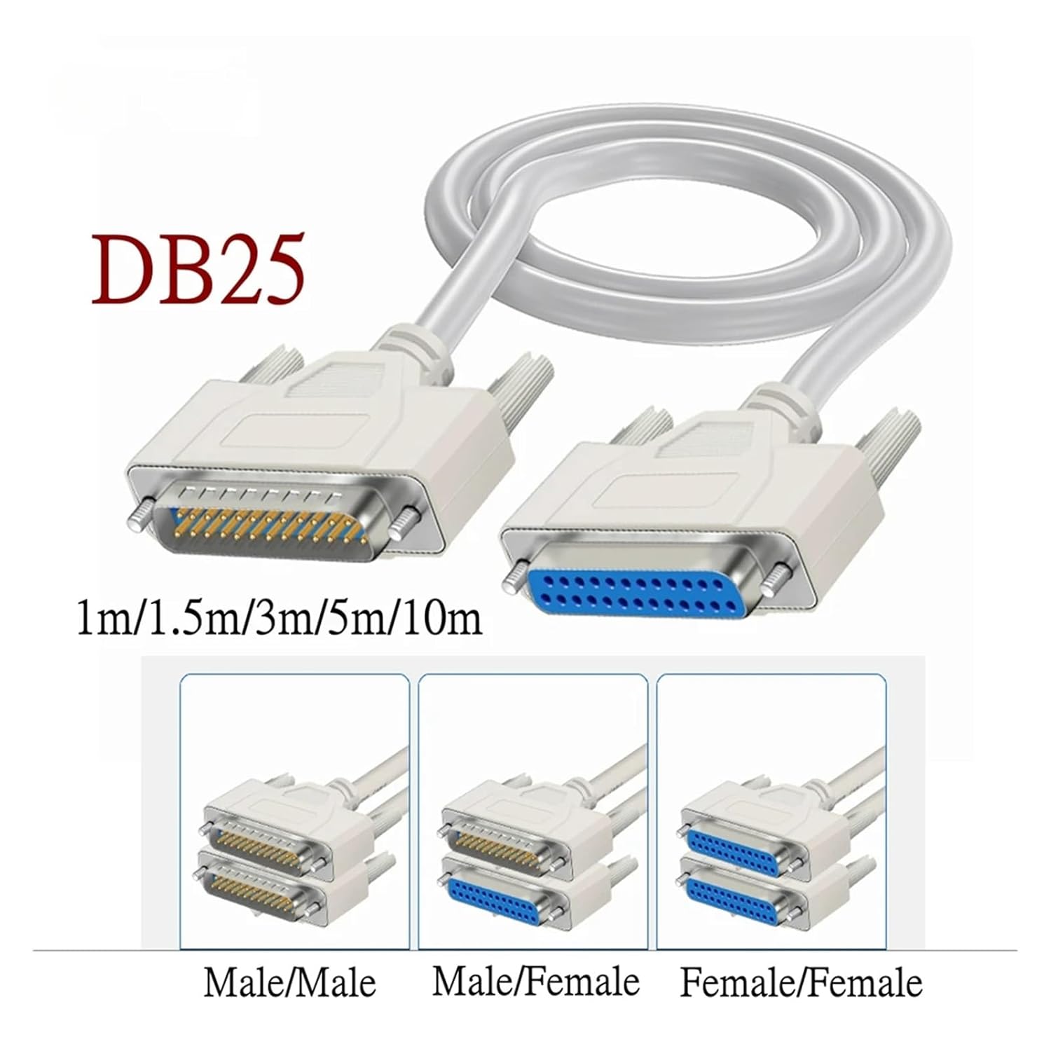 DB25 Parallel Printer Cable Male to Female, 25-Pin LPT Extension Cord for Computer Printer Data Transfer Legacy Equipment(1.5m,DB25 Male-Male)