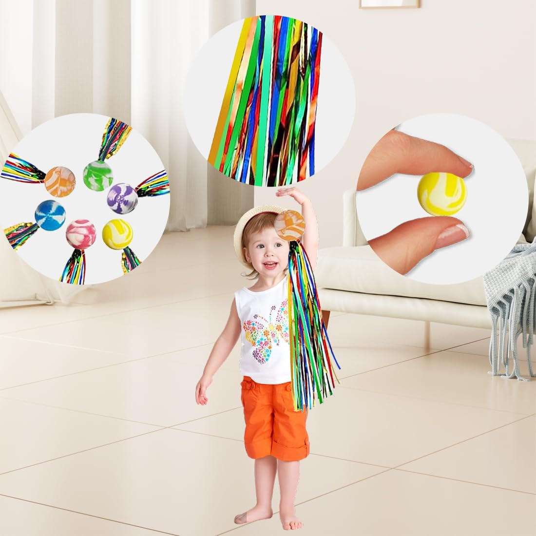 20 Pelotas Saltarinas Con Cintas De Colores Para Niños Juguete Rebotador De Goma 2.5cm