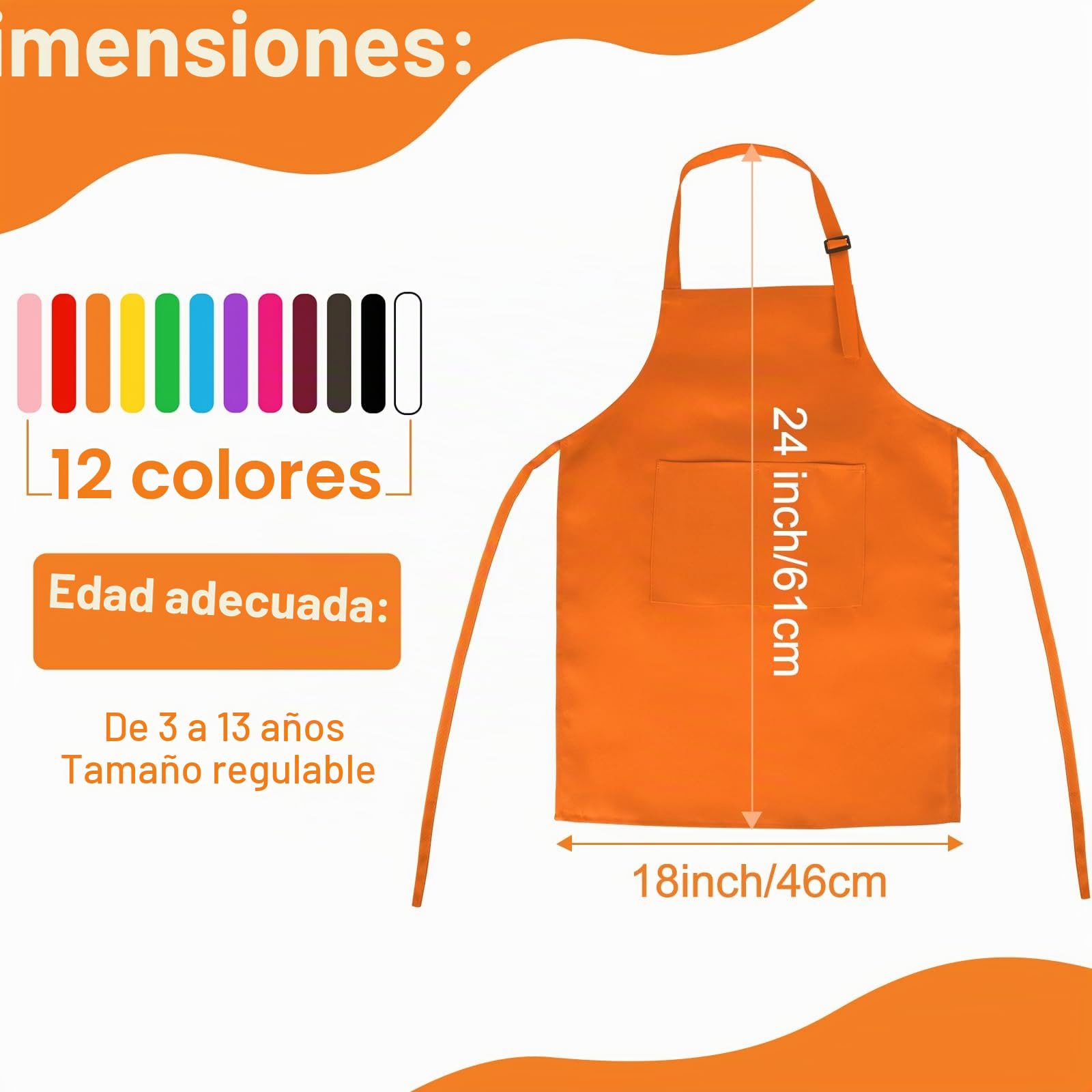 Delantal para niños a granel con 2 bolsillos, ajustable, delantal de arte de chef para niños, delantales de pintura para cocinar, hornear, pintar y manualidades