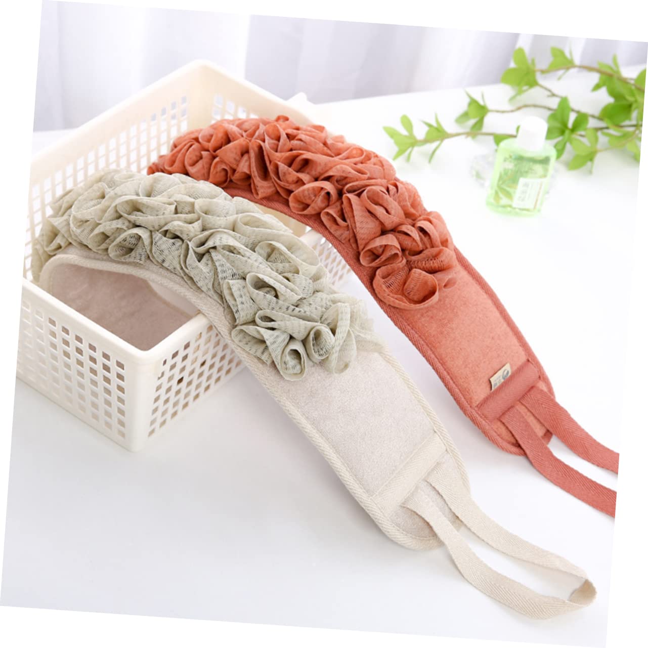 NIYANGLE 1PC Back Pulling Towel Exfoliating Bath Flower Strip Shower Towel for Deep Cleaning Long Comfortable Straps for Women Men for Daily Use Caramel Random Color