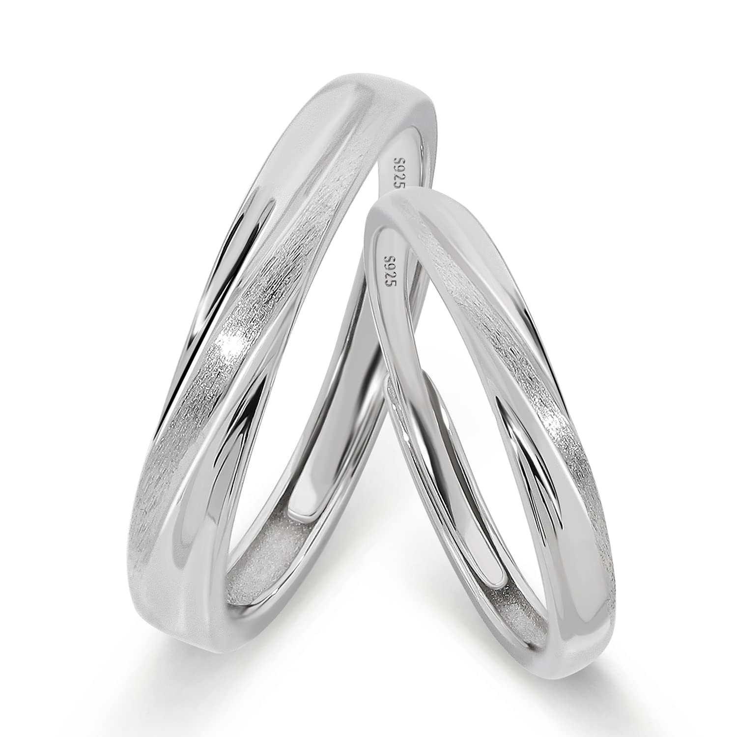 Meissa Anelli di coppia in argento 925 Fascia di coppia a torsione per uomini e donne Anello di fidanzamento promessa di matrimonio anello di anniversario Set di anelli, Set di due