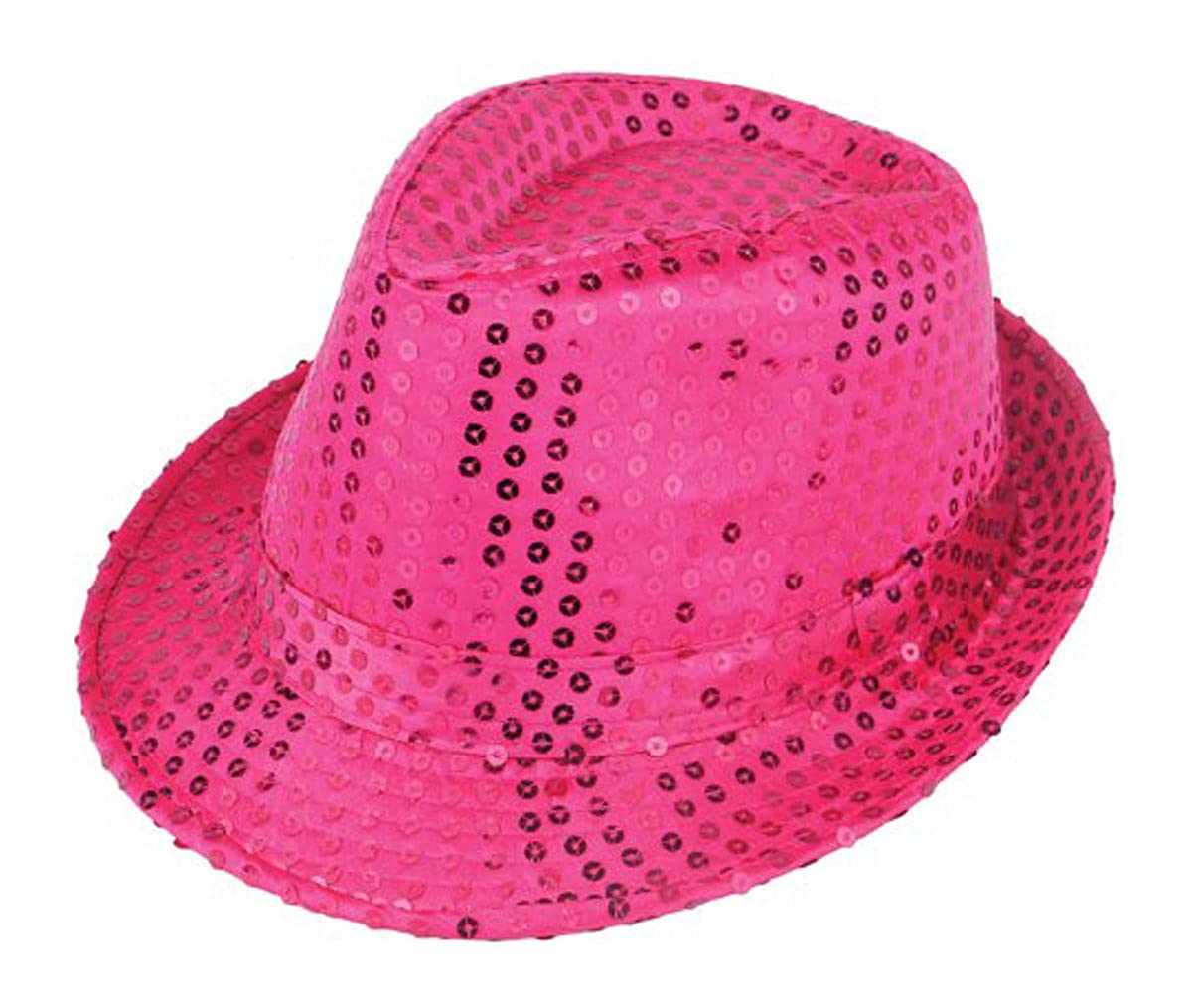 labreeze Sequin Cap Hat Gangster Hat Fedora Trilby Dance Party Fancy Dress Hat (Pink)