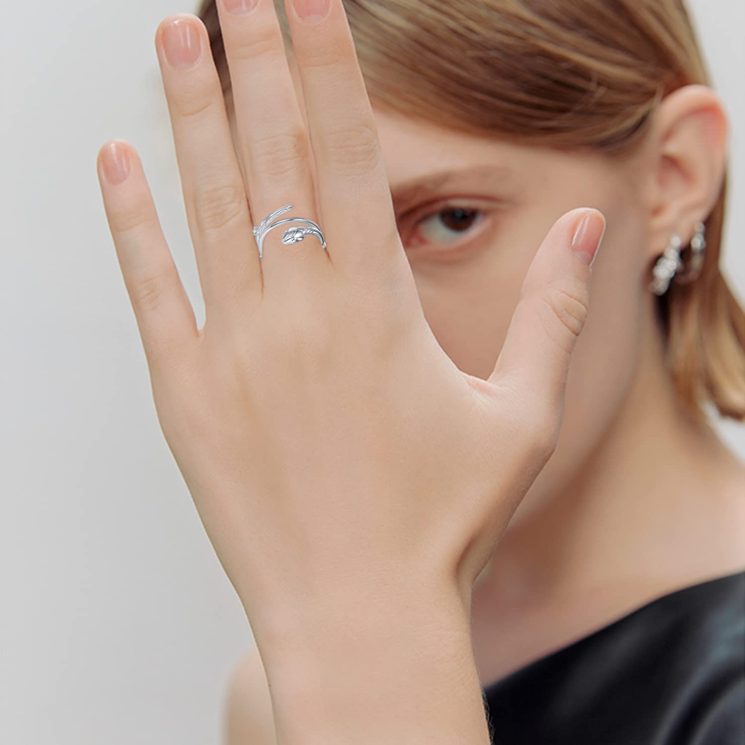 Snake Anxiety Rings 925 Sterling Silver Anxiety Relief Rings Anti Anxiety Stress Ring with Beads Open Rings Jewelry Gifts for Women