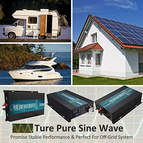 WZRELB 2500 watt 12V Pure Sine Wave Inverter, Automotive Car Power Inverter,Dual 120V AC outlets, DC to AC,Best Back Up Power Supply for RV,Home,Office