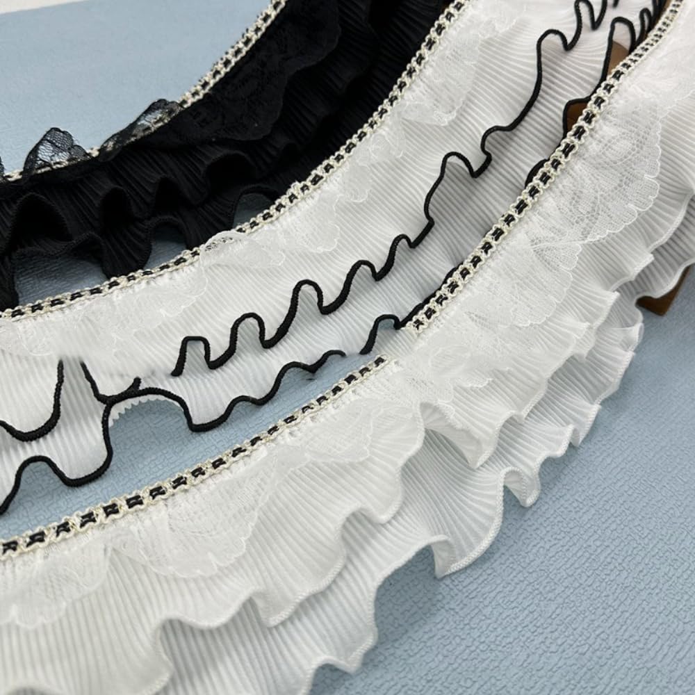 Tessuto chiffon plissettato bianco, nastro con frange ricamate, colletto in pizzo, abi con volant, decorazioni per cucire fai da te, larghezza 9 cm  15