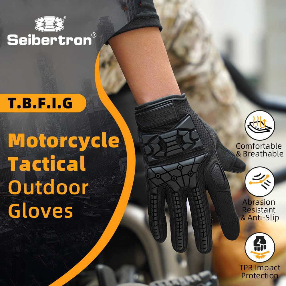 Seibertron T.T.F.I.G 2.0 Men's Tactical Military Gloves Flexible Rubber Knuckle Protective for Combat Hunting Hiking Airsoft Paintball Motorcycle Motorbike Riding Outdoor Gloves