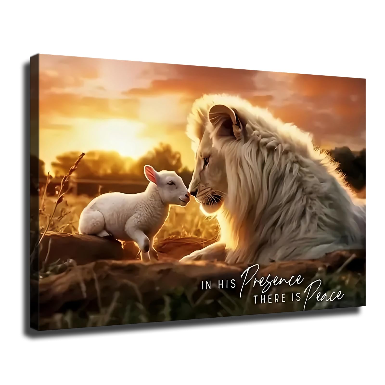 Vibrant Lion and Lamb Framed Wall Art, with Ready-to-Hang Design Decoration, Jesus Canvas Prints Wall Art, Christian Decor Canvas for Painting Wall