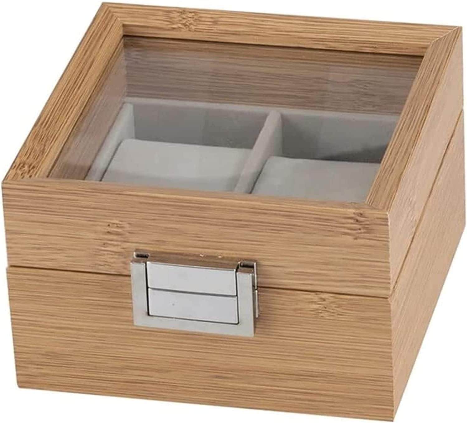 TIANQIHAO Wooden Watch Box Glass Lid Window Holds 2 Watches Detailed Lines Organizer For Men Women
