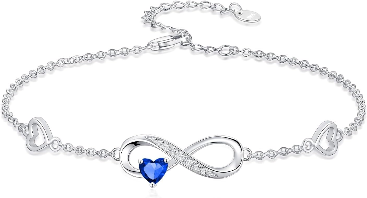 Dorunmo Infinity Heart Anklet Bracelet for Women 925 Sterling Silver Adjustable Infinity Birthstone Bracelet Friendship Jewelry Gifts for Women Birthday Christmas