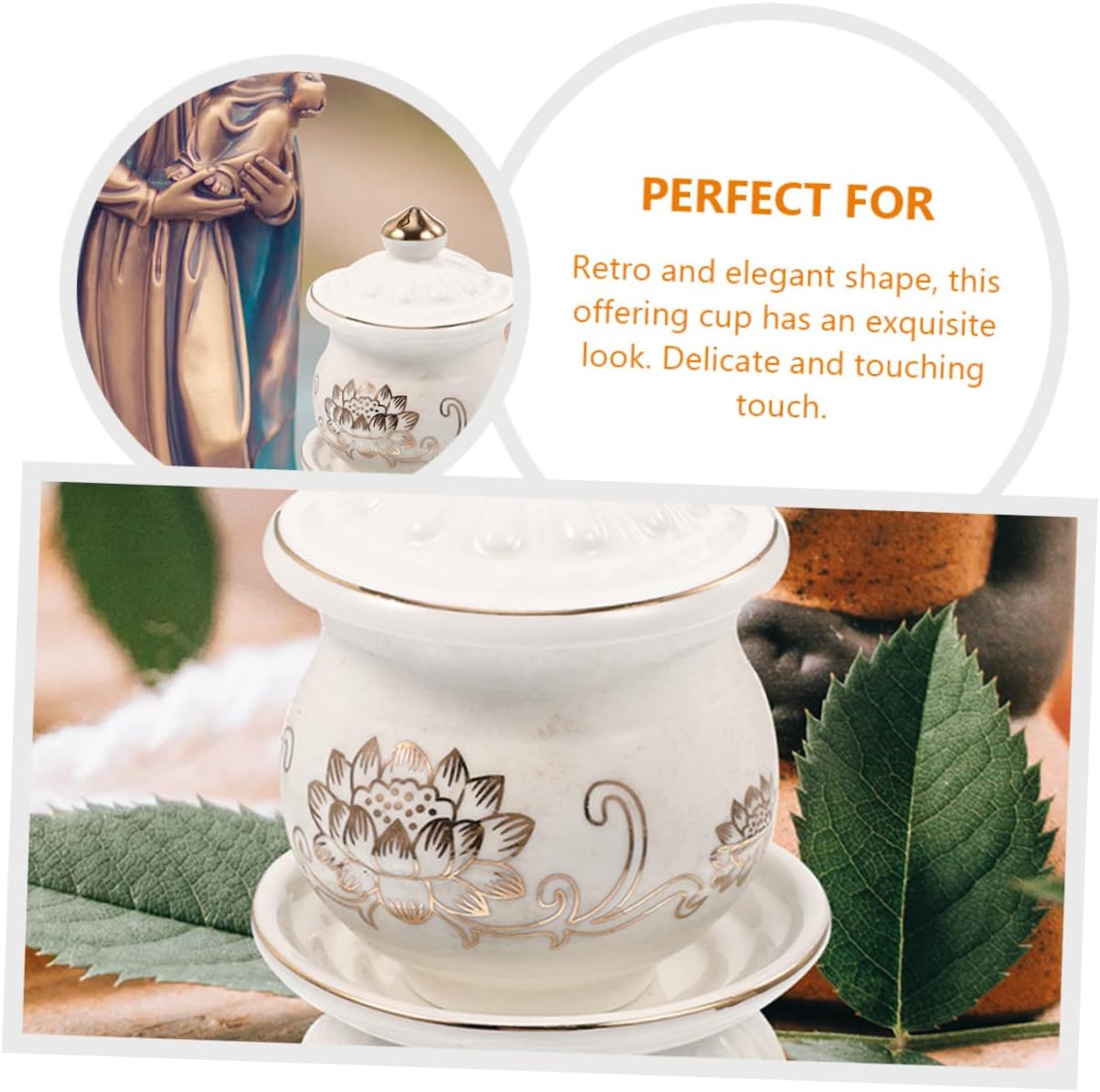 Holy Water Offering Cup 2pcs Worship Ceramic Cup Meditation Offering Water Bowls Meditation Holy Decor for Home Ritual Household Ceramics White