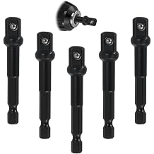 5 Pcs Socket Adapter Set, 1/4 Hex to 3/8 Square Drive