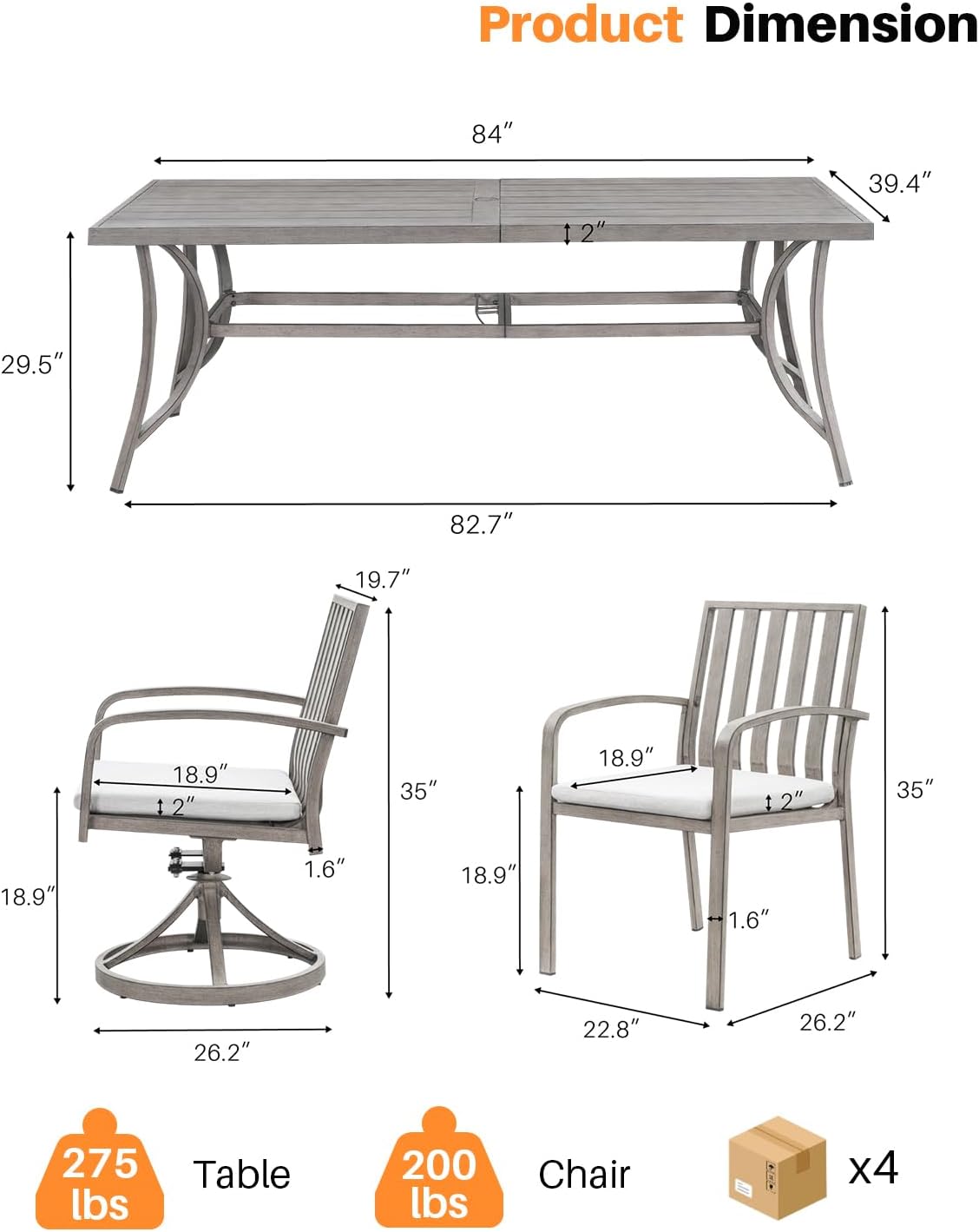 9 Piece Outdoor Dining Set, Aluminum Patio Dining Set with 2 Swivel Chairs, All-Weather Patio Table Set, Outdoor Furniture Set with 2.2" Umbrella Hole for Deck, Garden, Backyard, Limed Oak