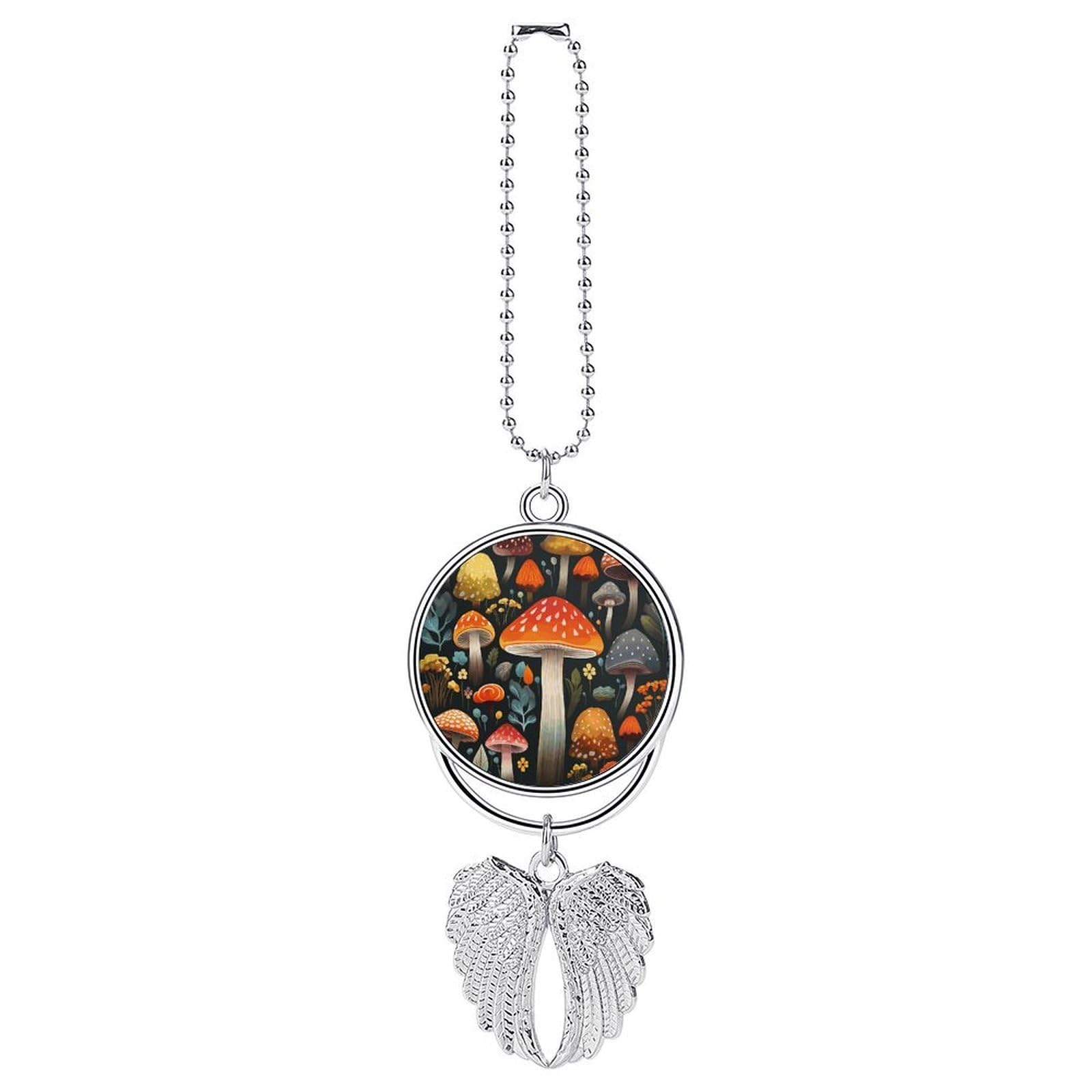 Colorful Mushroom Car Charm Alloy Car Rear View Mirrors Hanging Ornaments Stylish Car Pendant Funny Auto Hanging Accessories Car Hanging Ornaments Gift for Women Men