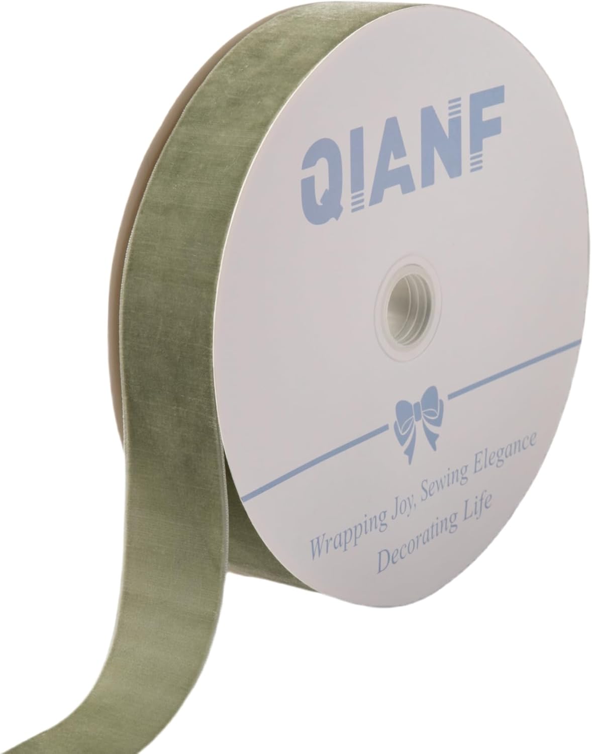 QIANF Vintage Sage Green Velvet Ribbon Christmas Ribbon for Gift Wrapping Crafts Christmas Tree Ornaments Garland Decorations, 1-1/2 Inch X 25Yd